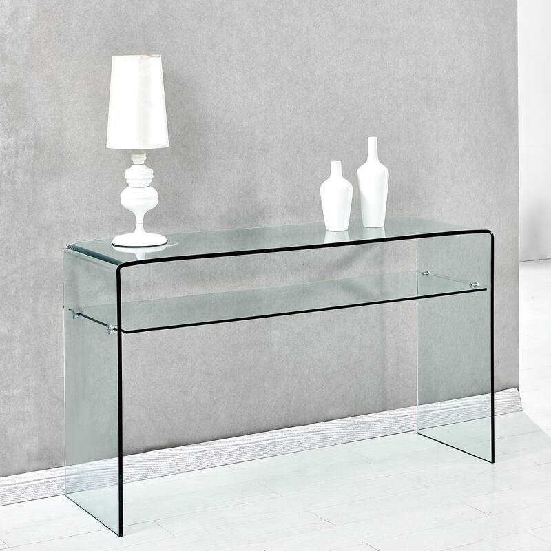 Modern Tempered Glass Console Table - Rounded Edge Sofa Accent‌