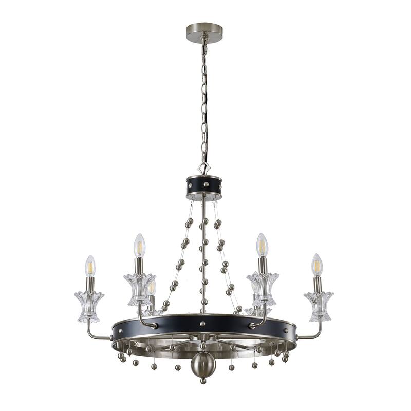 6-Light Satin Nickel And Black Chandelier With Clear Glass Accents