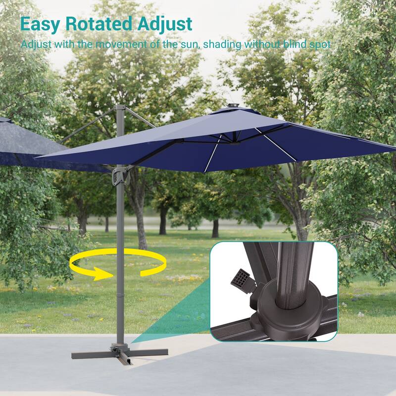 BONOSUKI Solar-powered 10x8ft Cantilever Patio Umbrella, Ultimate Outdoor Comfort with 360° Rotation and Canopy Angle Adjustment