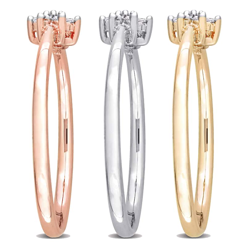 Miadora 1/5ct TW Diamond Floral Promise Rings 3-Piece Set Yellow Rose White Sterling Silver