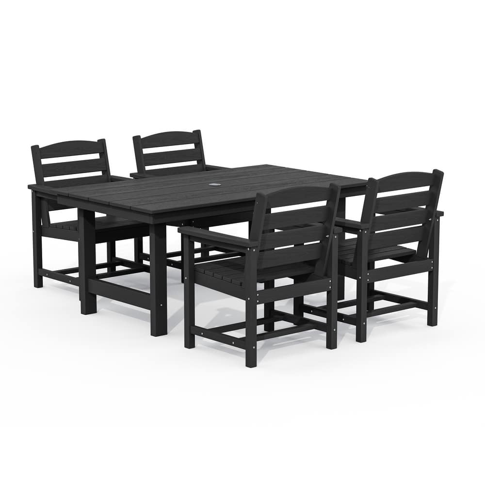 5-Piece HDPE Outdoor Dining Table Sets with Umbrella Hole - 1-Table 4-Chairs