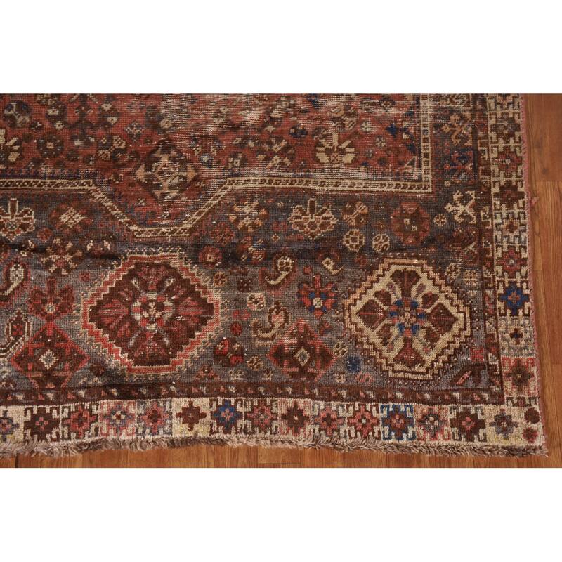 Pre-1900 Antique Qashqai Persian Rug Hand-knotted Wool Carpet - 5'2"x 6'5"