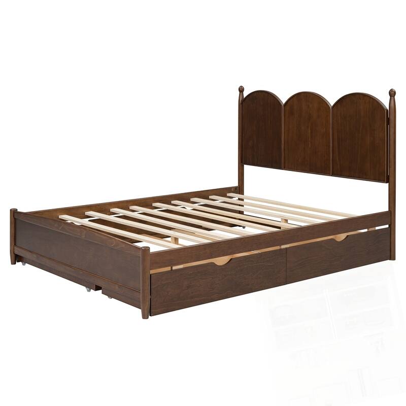 Queen Size Platform Bed With with 2 Big Drawers and Twin XL Size Trundle