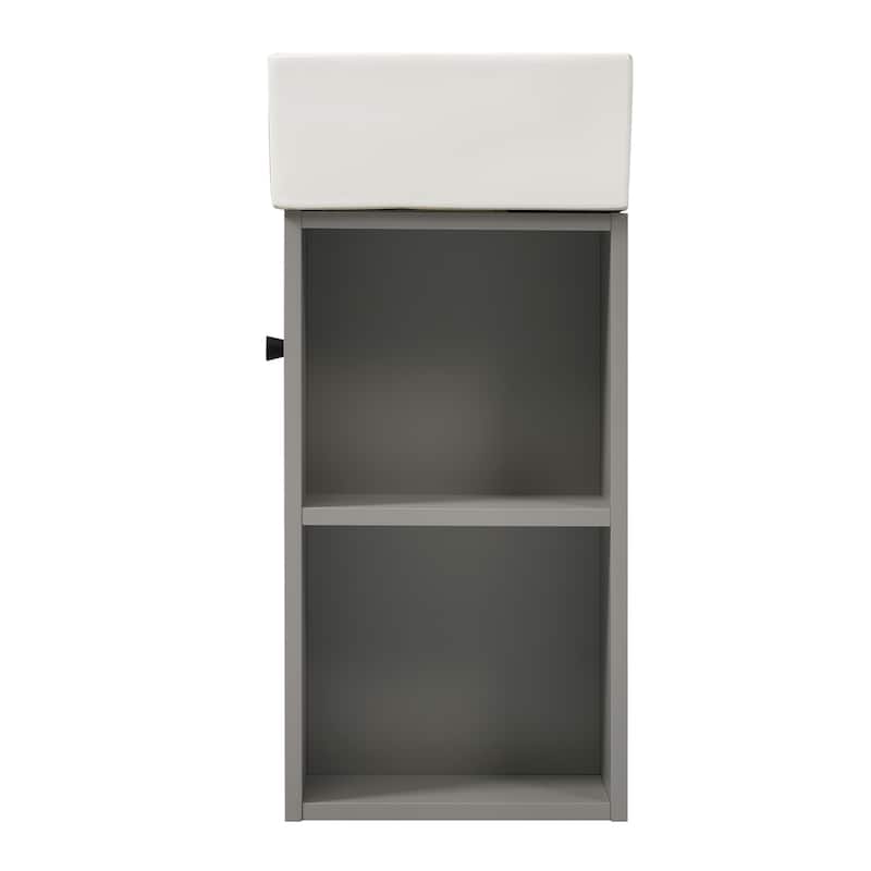 21.6 inch Modern Floating Bathroom Vanity with Ceramic Basin - Perfect for Small Bathrooms, Right side storage