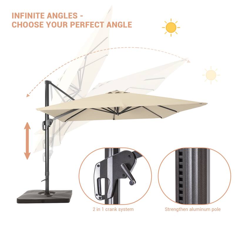 BONOSUKI Outdoor 11.5x9FT Cantilever Patio Umbrella 360 Rotation w/Base