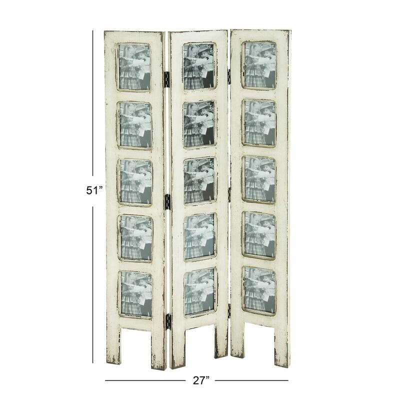 White Wooden Hinged Foldable Partition 3 Panel Partition Room Divider Screen with 15 Photo Slots