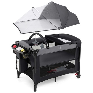 5-in-1 Baby Bedside Sleeper Portable Bedside Playard w/ Canopy