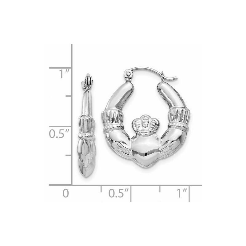 Curata 14k White Gold Small Polished Irish Claddagh Celtic Trinity Knot Hoop Earrings 10x4mm