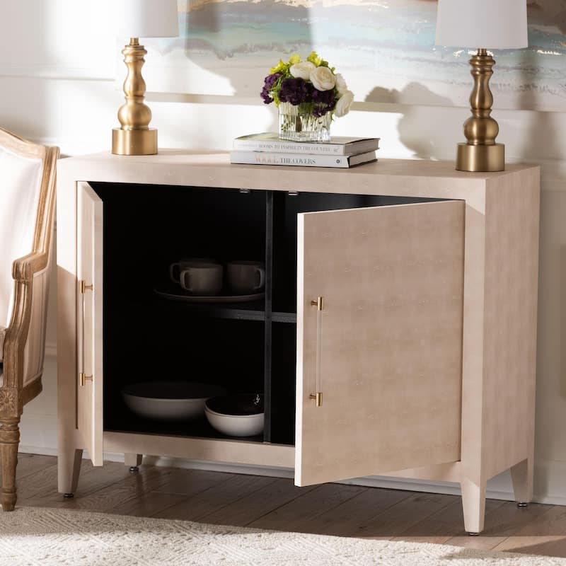 Nira Faux Shagreen Storage Cabinet - Contemporary 2-Door Accent Sideboard with Sleek Metal Handles, for Entryway or Living Room