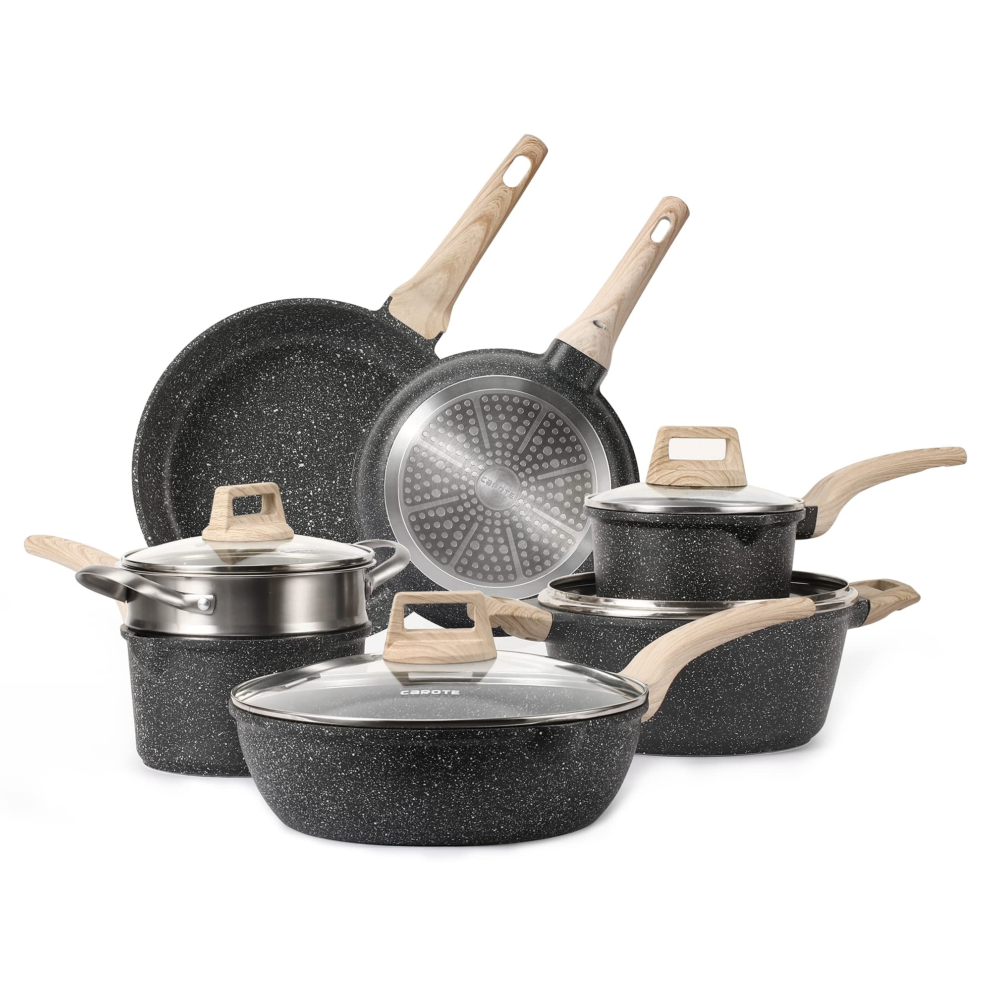 CAROTE 12pcs Nonstick Cookware Set, Heavy-duty Pots and Pans Set