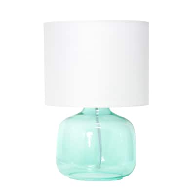 13.75" Modern Round Glass Table Lamp with Fabric Drum Shade for Bedroom or Living Room - 9"L x 9"W x 13.75"H