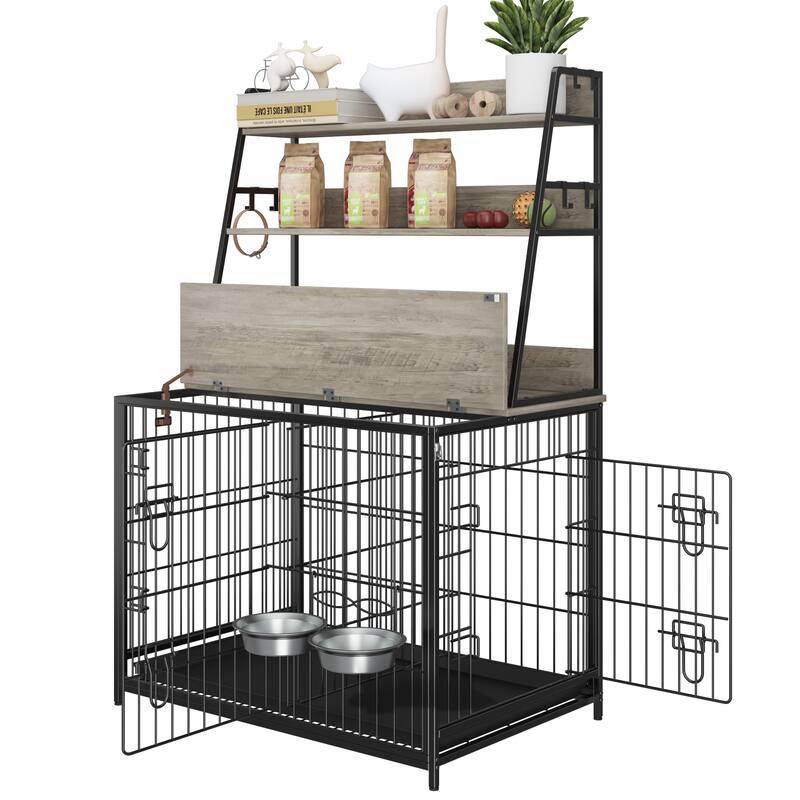 Dog Crate Furniture with Storage Shelves Removable Tray