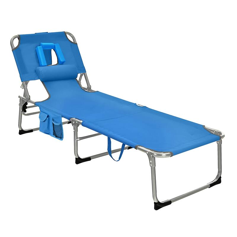 Goplus Outdoor Beach Lounge Chair Folding Chaise Lounge with Pillow - See Details