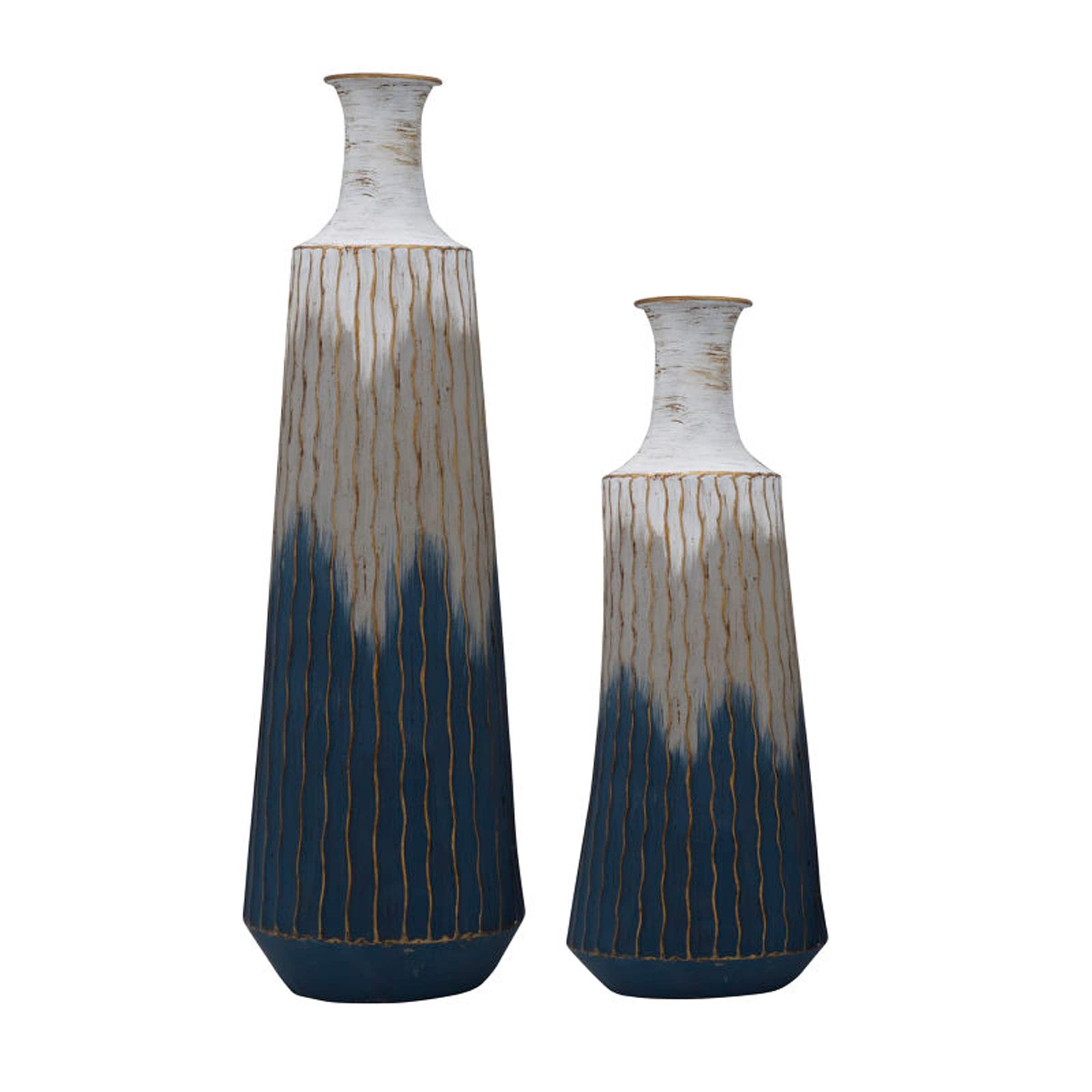 Elements Set of 2 Blue Gray Metal Vases, 20 Inch, 27 Inch