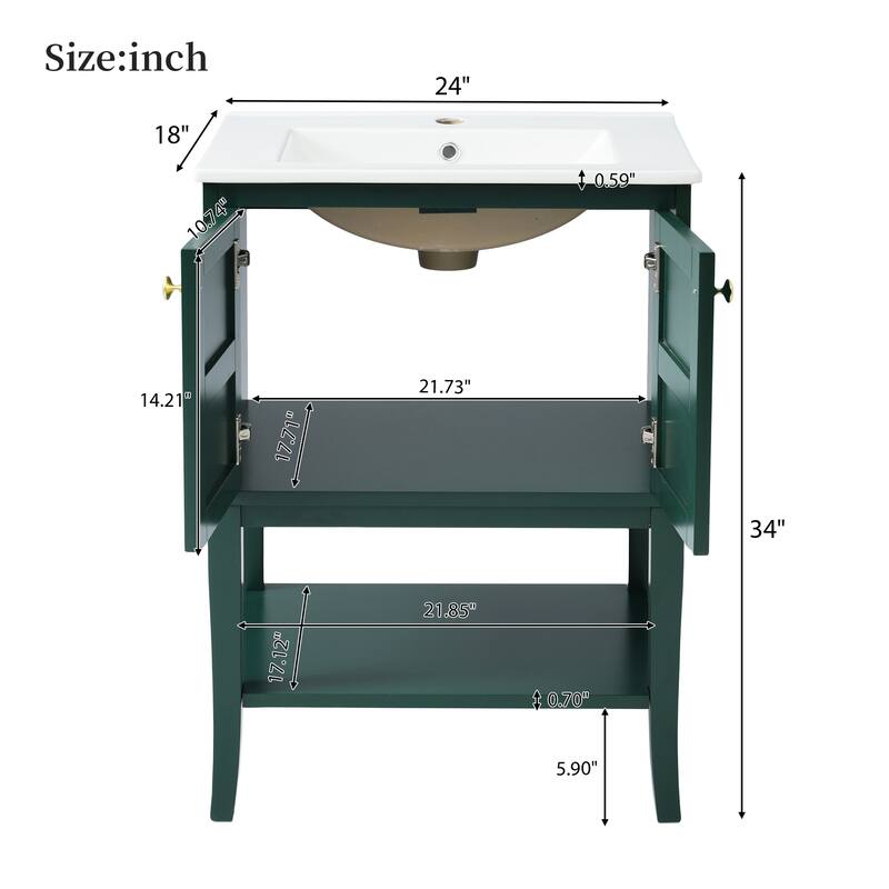 Bathroom Vanity with Glossy Resin Basin, Solid Wood Feet, Soft-Closing Hinges, and Ample Storage Space