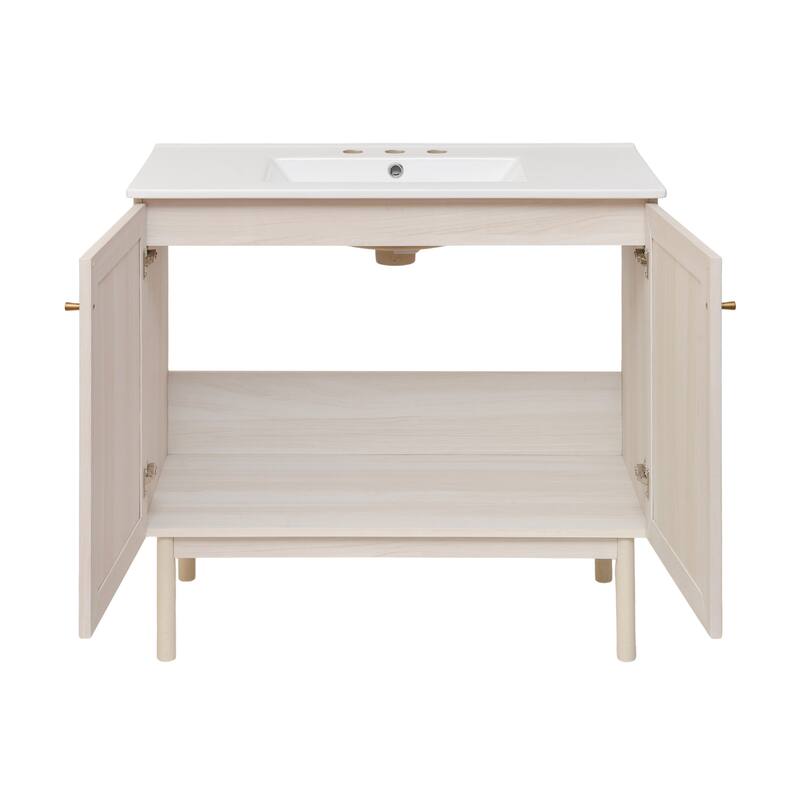 Classe 36 In. White Oak Bathroom Vanity With White, 3-Hole Ceramic Sink Top