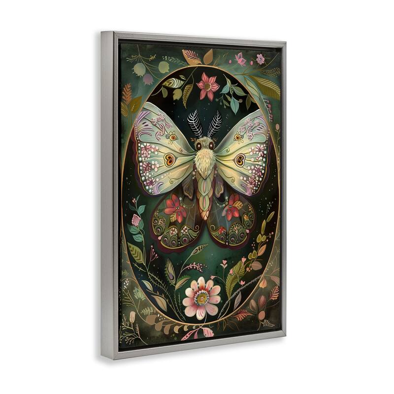 Stupell Green Toned Victorian Moth Framed Floater Canvas Wall Art Design By The Dutch Lady