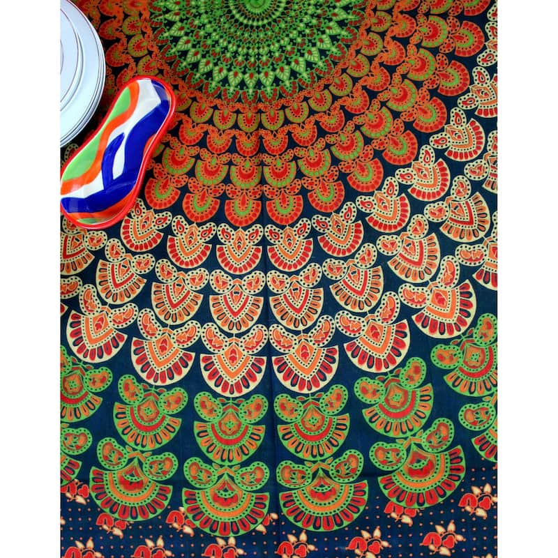 Cheery Peacock Floral Print Cotton Tablecloth Collection