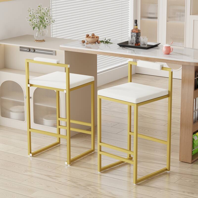Anmytek Upholstered Velvet Bar Stool Low Back Gold Frame Modern Kitchen Island Seating Home Decor - White