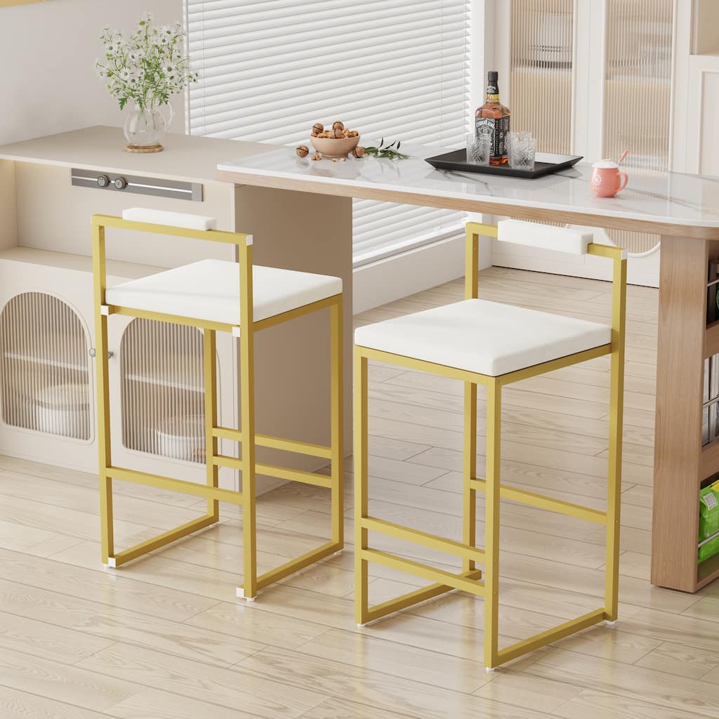 Anmytek Upholstered Velvet Bar Stool Low Back Gold Frame Modern Kitchen Island Seating Home Decor