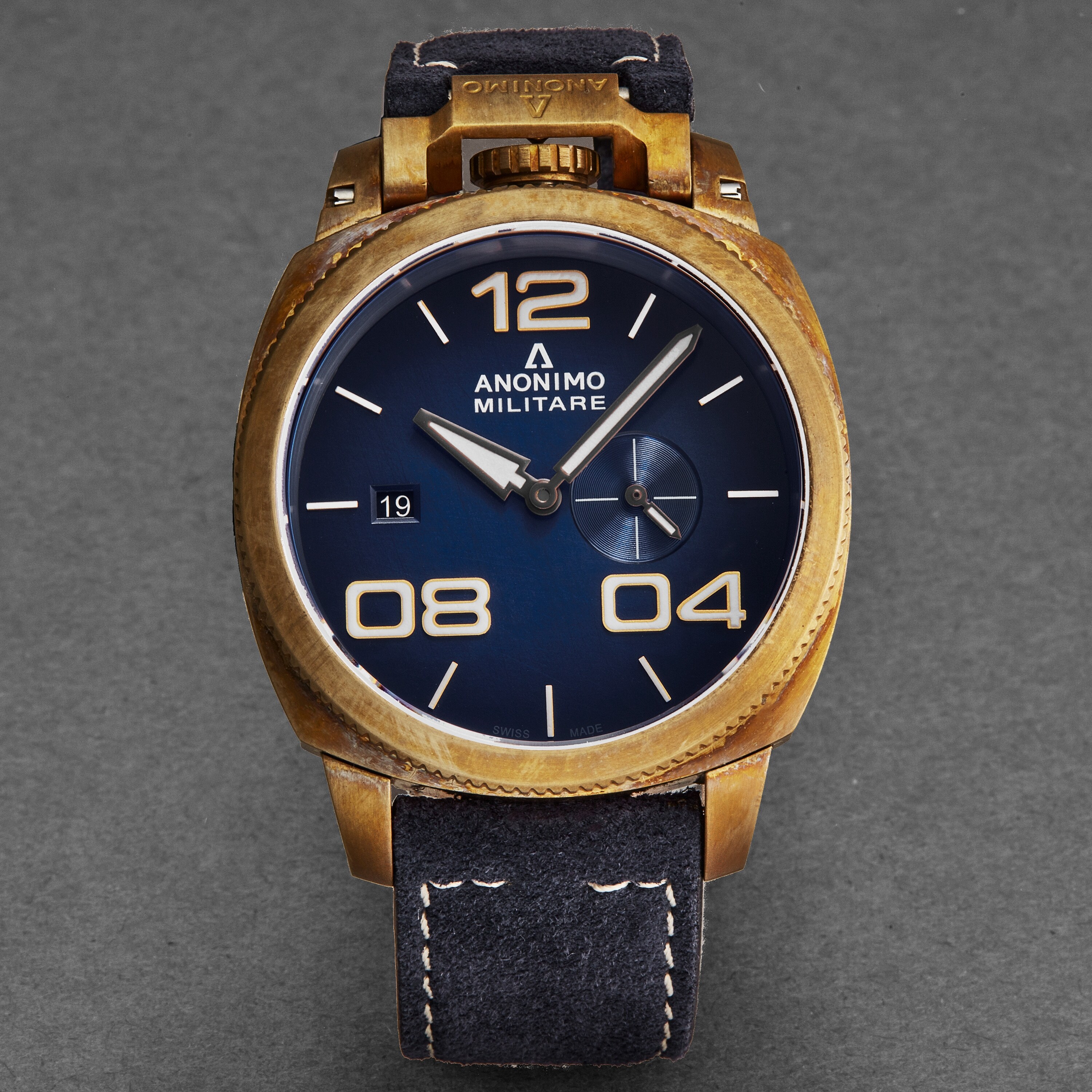 anonimo men s am 1020 04 003 a03 militare blue dial leather strap bronze swiss automatic watch