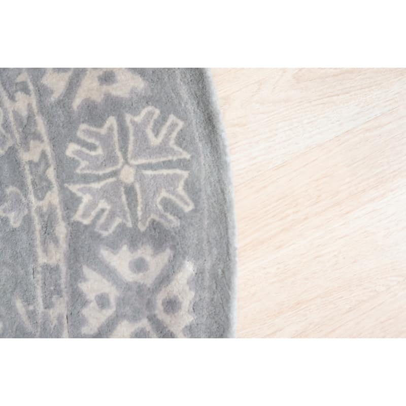 Gray Hand-Tufted Wool Traditional Overdyed Round Rug 6' - Monochrome Fresh Modern Look Easy Fit Decor - N/A