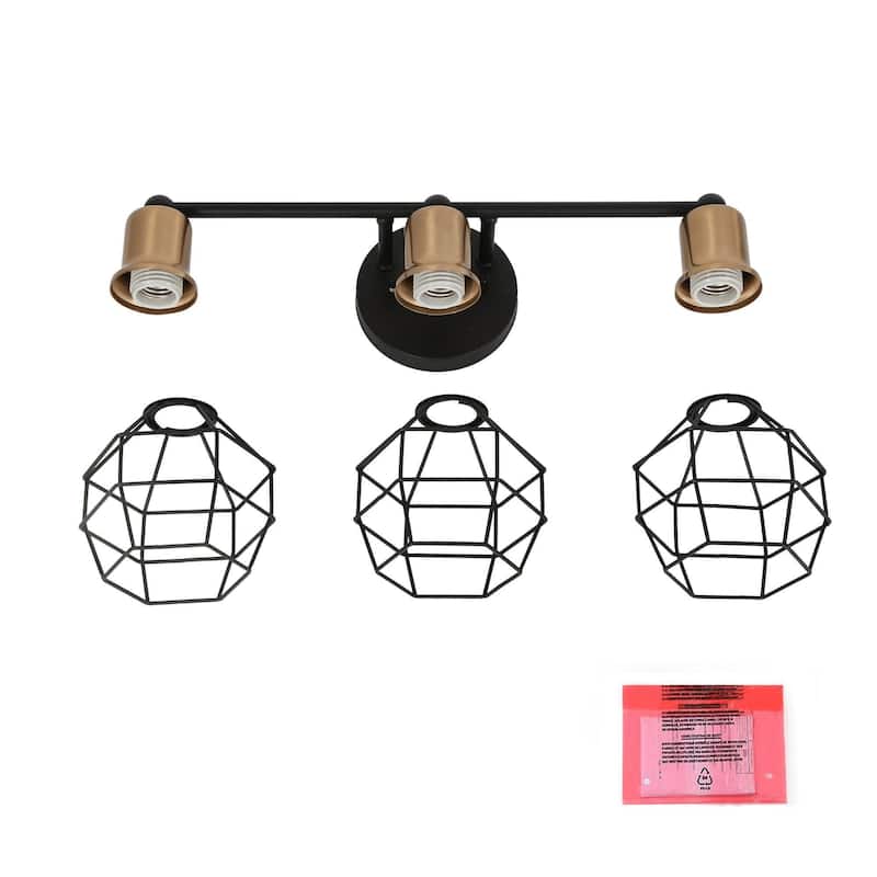 Modern 3-Light Gold Black Dimmable Lantern Cage Bathroom Vanity Lights Reversible Sconces - Black & Gold - L 21"x W 6.5"x H 9.5"