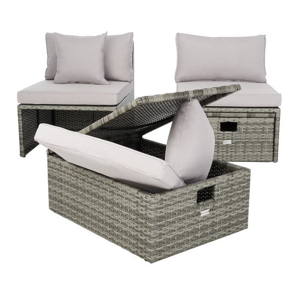 Safavieh outdoor living pramla deals settee with storage ottoman
