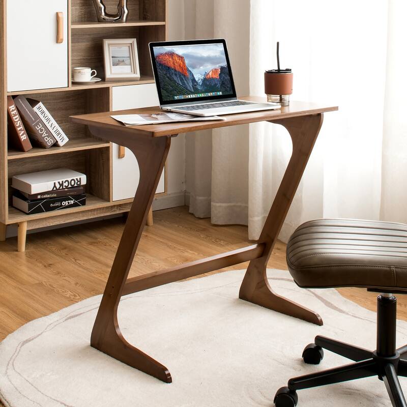 Costway Bamboo Sofa Side Table Z-Shaped Spacious Tabletop Space-Saving - See Details