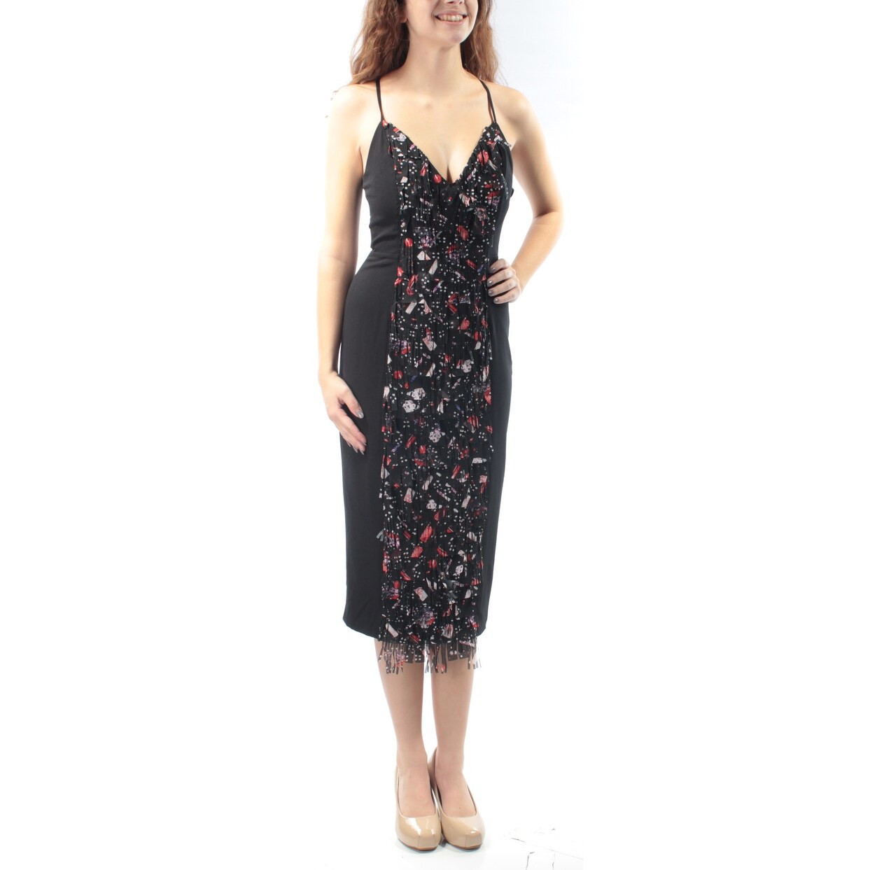 Shop Rachel Roy Black Spaghetti Strap Midi Pencil Dress Size Size
