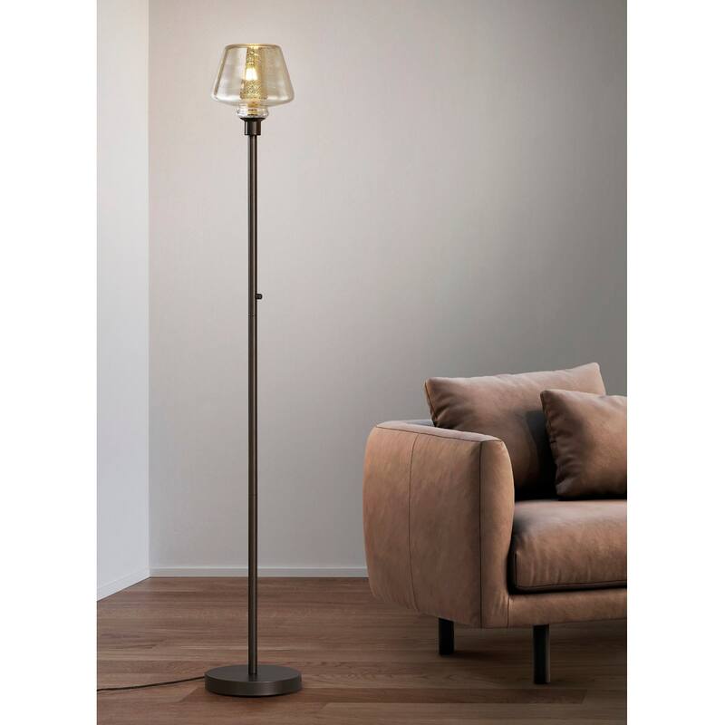 Cafe 71"H LED Dimmable Glass Shade Torchiere Floor Lamp with LED Bulb - DarkBronze/WhiteGlassShade