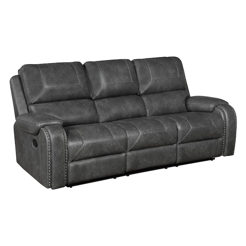 Dean Reclining Sofa, Pillow Tufted Gray Faux Leather 87 Inch