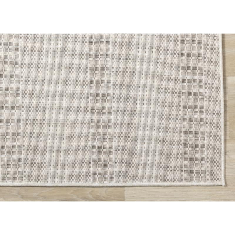 Cabana Collection - Cream Beige Subtle Neutral Striped Indoor-Outdoor Area Rug