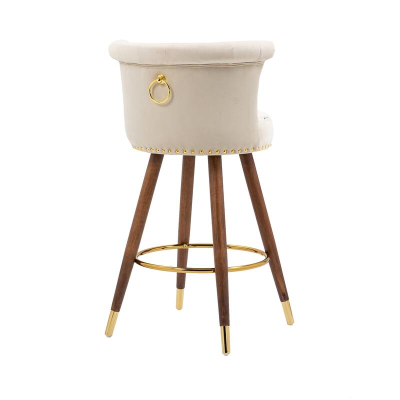 Counter Height Bar Stools Set of 2, Kitchen Bar Stools with Solid Wood Legs, Upholstered Dining Room Chairs with Footrest