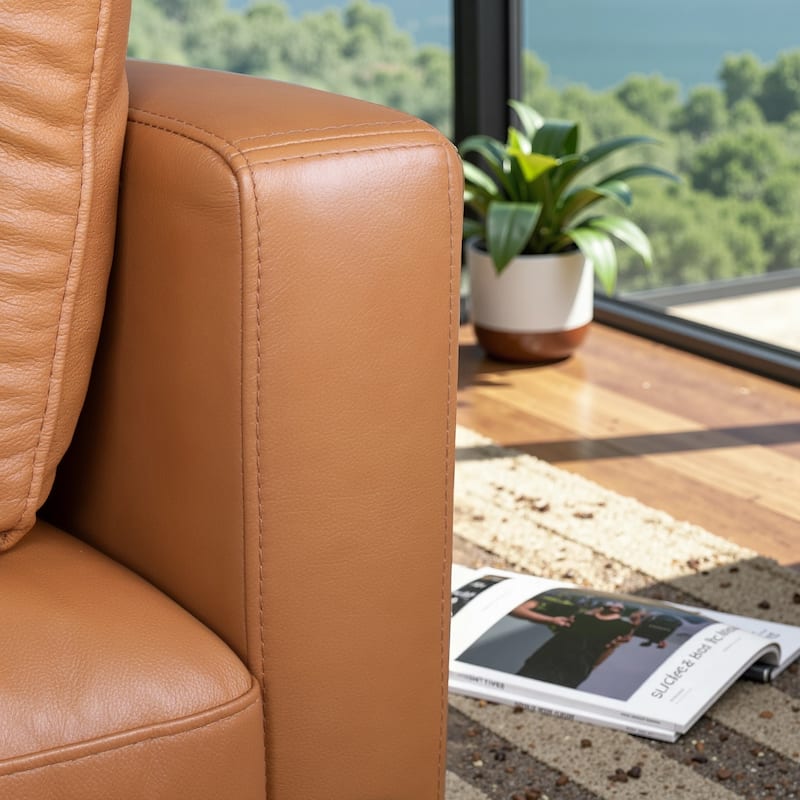 Westwood Mid-Century Modern Genuine Leather 3-Seater Sofa