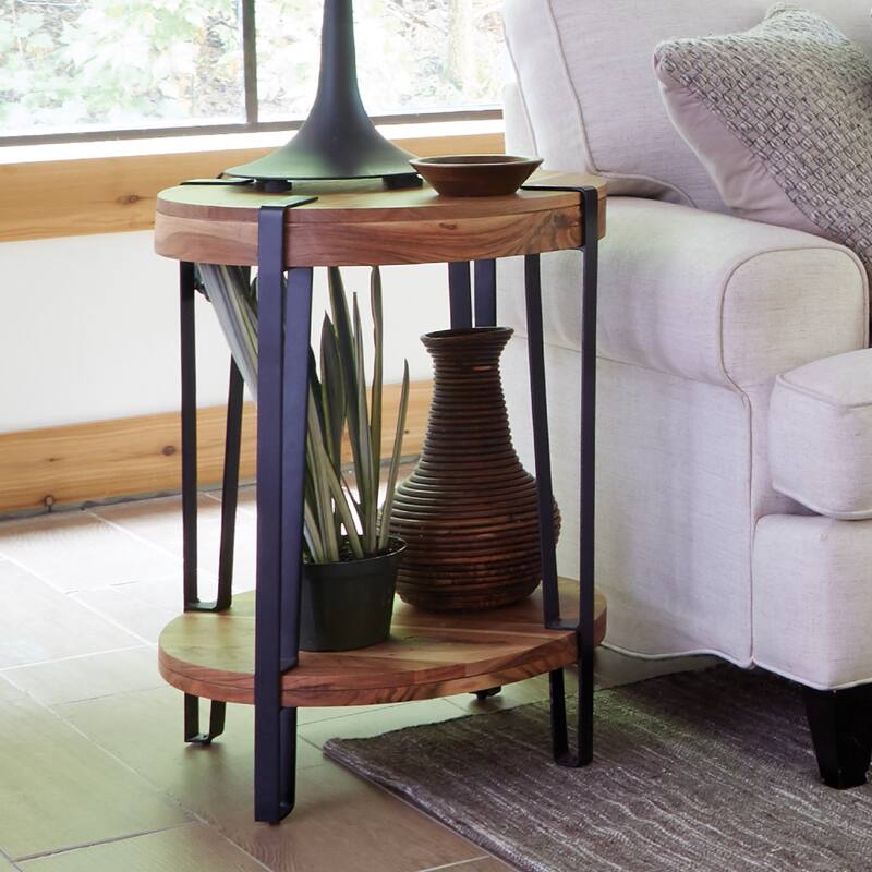 Ryegate Natural Solid Wood with Metal Round End Table - Natural - Acacia