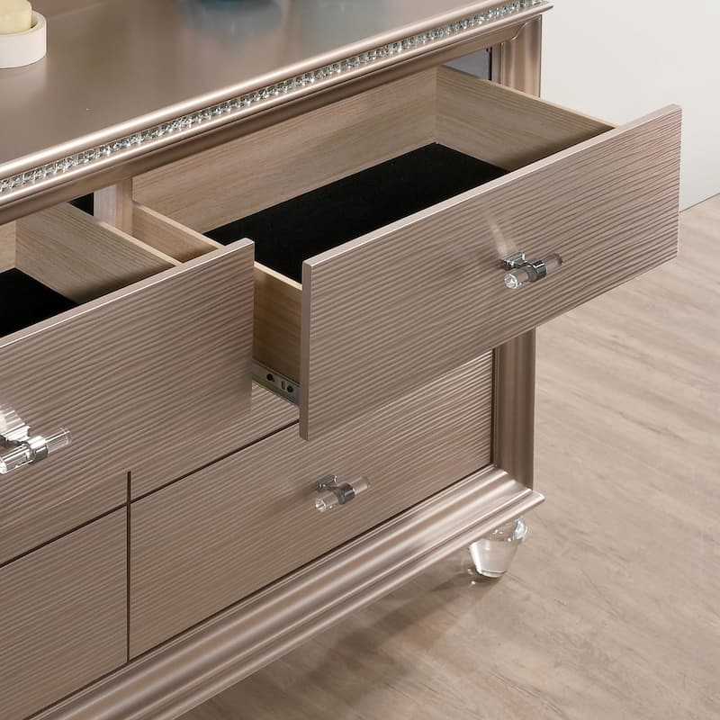 Ving Contemporary Rose Gold 56-inch Wide 6-Drawer Wood Dresser by Furniture of America