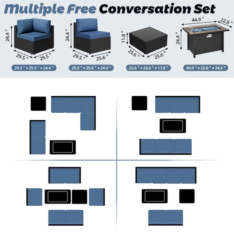 8 Piece Sectional Seating Group with Fire Pit