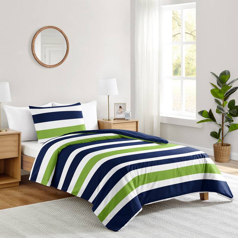 Sweet Jojo Designs Navy and Lime Stripe Collection 2pc Twin Bedding Set