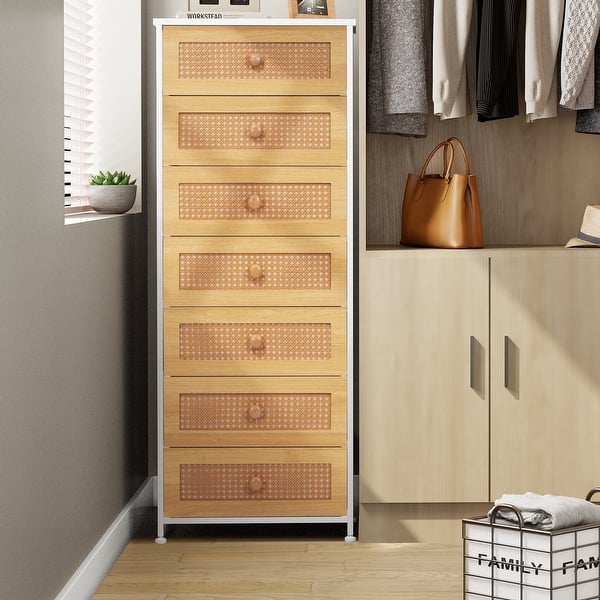 slide 2 of 18, Slim Tall Vertical 7-Drawer Chest Dresser Closet Storage Organizer Unit for Bedroom White&Natural - 7-drawer - 7-drawer