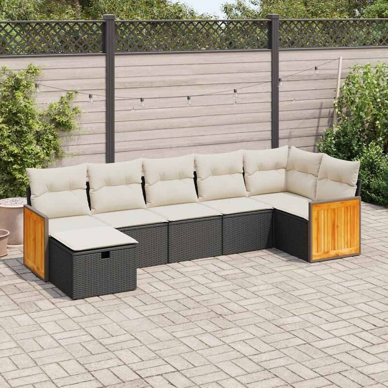 vidaXL Patio Sofa Set with Cushions Outdoor Conversation Furniture Poly Rattan - Black and cream without table - form2 - 21.7 x 21.7 x 14.6 in