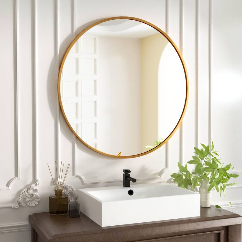 YVANLA Wall Mounted Bathroom Round Mirror with Metal Frame - 36" - Gold