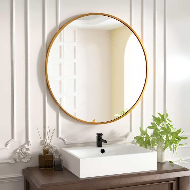 YVANLA Wall Mounted Bathroom Round Mirror with Metal Frame - 20'' - Gold