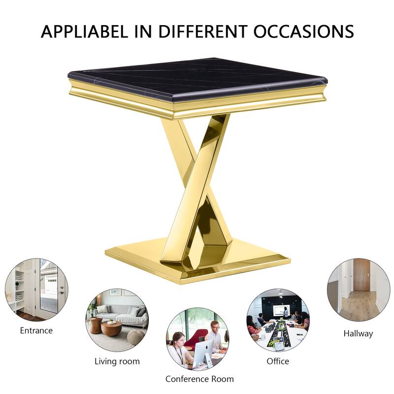 Modern End Table, 21.7 inch Living Room Side Table with Stainless Steel X-Base for Bedroom, Sofa Couch, Office
