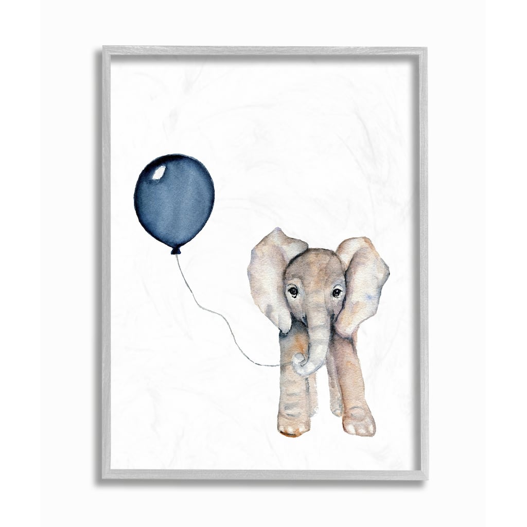 Stupell Baby Elephant with Blue Balloon Framed Giclee Texturized Art by Susan Knovich