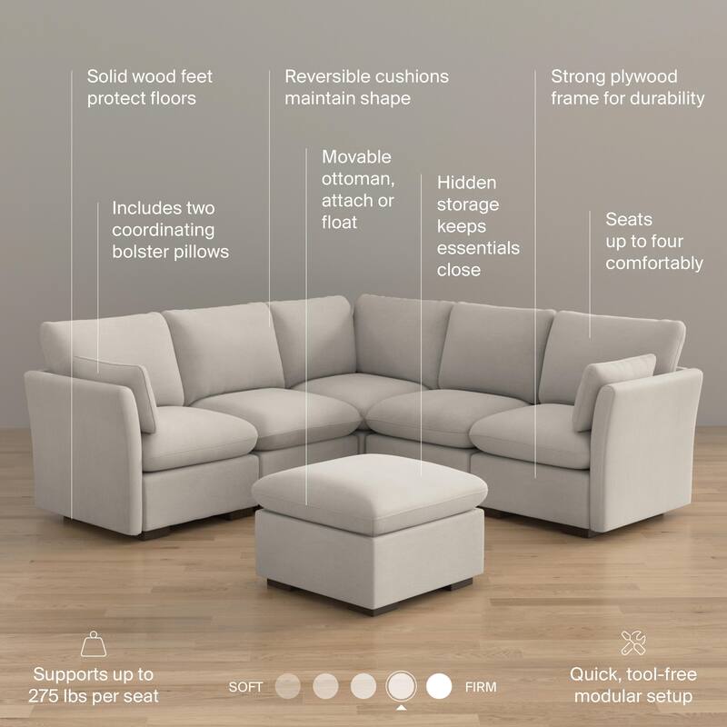 Bush Home Sienna Modular 4-Seater Sectional with Storage Ottoman