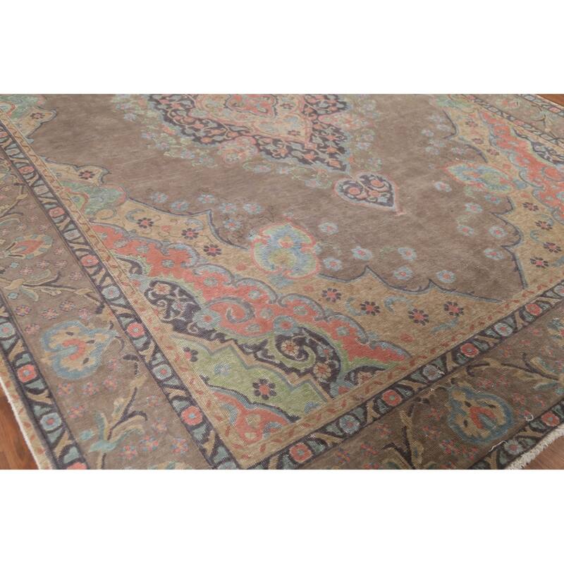 Brown Tabriz Persian Vintage Area Rug Handmade Traditional Wool Carpet - 9'4"x 12'9"