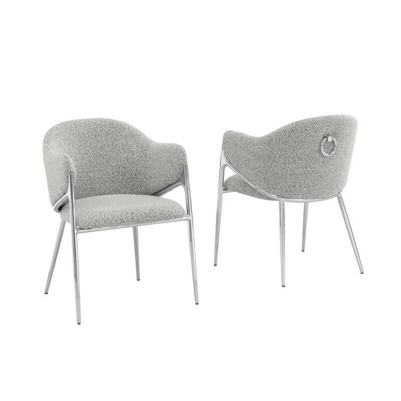 Best Quality Furniture Boucle Fabric Chrome Dining Chairs (Set of 2) - N/A