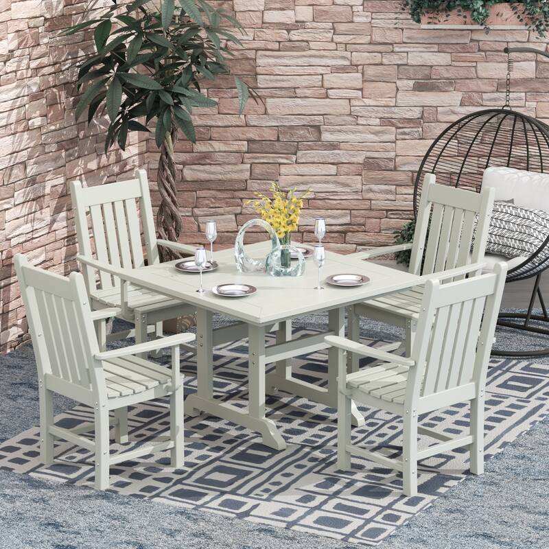 Laguna Hdpe All Weather Outdoor Patio Dining Set with Square Table, Arm Chairs (5-Piece Set) - Sand
