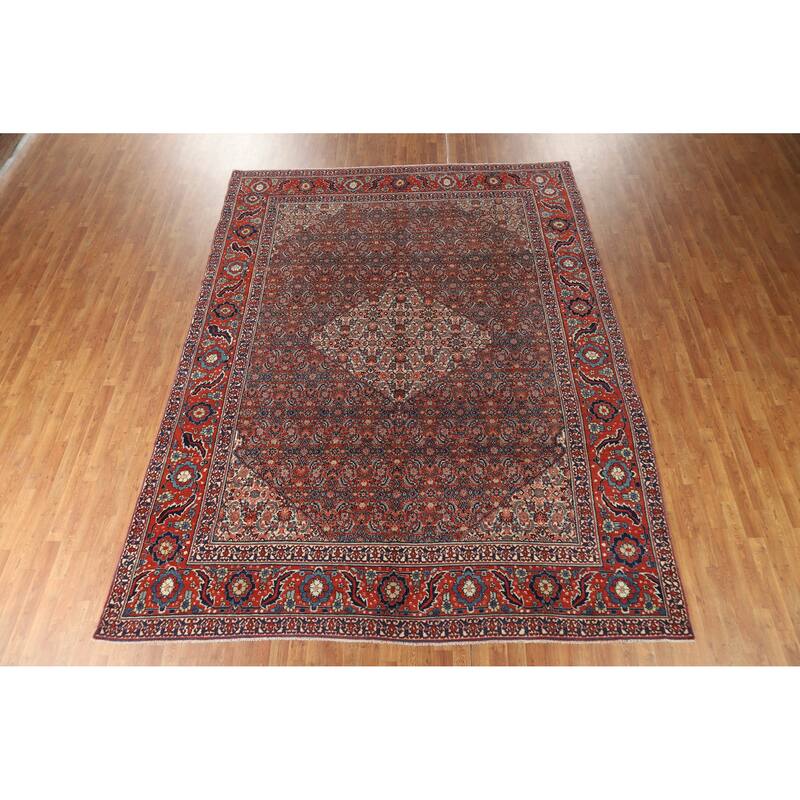 Hand Knotted Oriental 100% Wool Carpet Traditional Floral Oranges & Rust Senneh Area Rug - 11' 11'' X 9' 0''